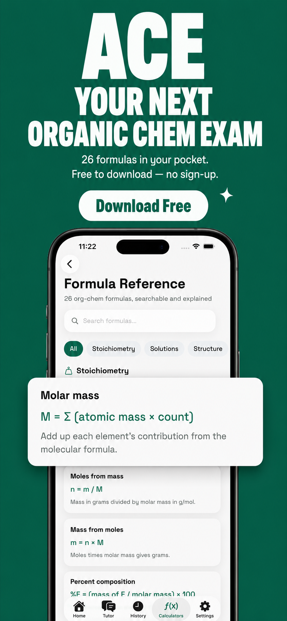 Formula reference in Organic Chemistry AI, useful alongside addition and mechanism study